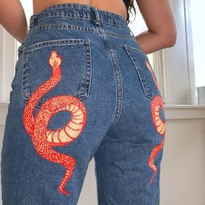 Jeans with hand painted Snake detailing